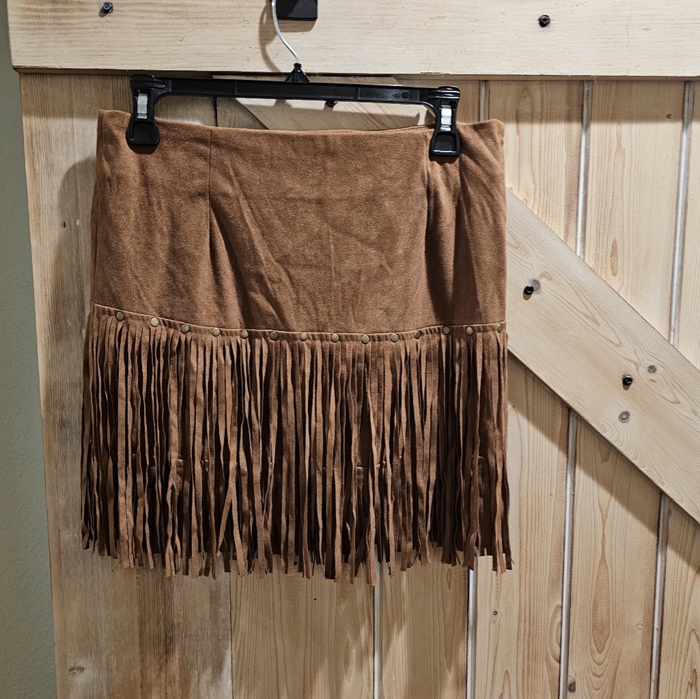 Brown Faux Suede Cowgirl Mini Skirt